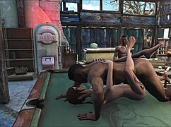 Fo4 pool table party with cartoon brunette hentai anime threesome and cute desk fucking
