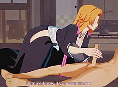 rangiku matsumoto teases with her huge tits in anime fucking scene