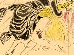 vintage erotic cartoon illustration from retro anime.