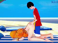 Nami、Nefertari Vivi和Monkey D Luffy在一片野性One Piece Hentai中