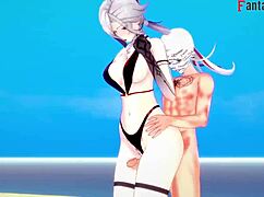 见过阿蕾奇诺在海滩上穿着比基尼猛干吗？