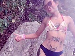 Public outdoor naughty fun in ocean and mountain for all