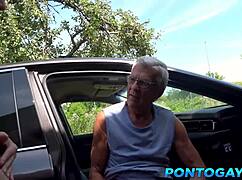 A young and straight Ollie barn gives a blow job and gets anal sex from an older man