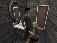 Coffee with a friend in the bathroom