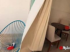 After the beach, she had public balcony sex with a bodybuilder, ending in a massive facial