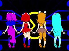 哟，看这些吃豆人鬼魂女孩在动漫Hentai风格中狂野舞蹈，太辣了！