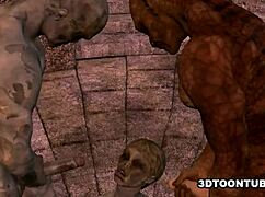 天哪，3D卡通僵尸宝贝在户外被双人夹击！