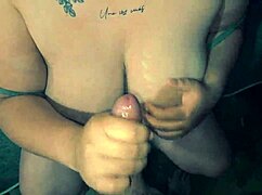 Chubby BBW Receives Cum on Natural Big Tits