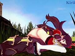 amber和fischl与amy和aether在狂野3D色情中。激烈18+少女内射性爱在原神动漫。