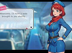 Redhead flight attendant in Honeysun gameplay, part 1
