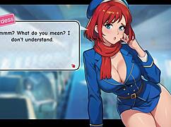 Redhead flight attendant in Honeysun gameplay, part 1
