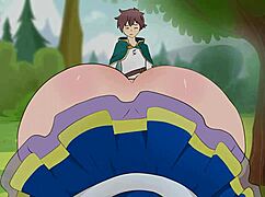 Aqua seduces Kazuma with short skirt in hentai parody