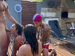 Swapping partners in the pool with my wife and her young friend