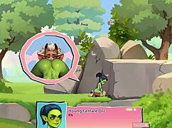 horny young 18+ female orc face-sits a lucky boy in nature game