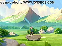 horny young 18+ female orc face-sits a lucky boy in nature game