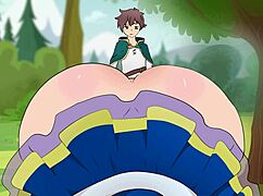 Aqua seduces Kazuma with short skirt in hentai parody