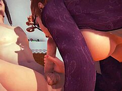3D Japanese game with hardcore lesbian and creampie action