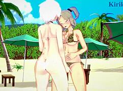 Imu and Miyabi dive into wild lesbian play with futanari banging in Senran Kagura hentai