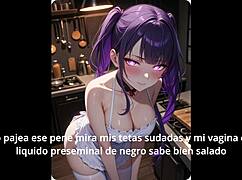 Asian Japanese femdom gives jerk off instructions in hentai anime
