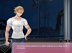 In this hentai game, he fucks his wife right in front of him, then they go to the onsen for more