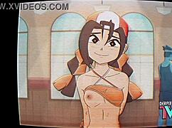 Anime workout hentai with eri-chan flexing and sweating in cartoon style