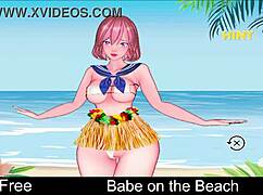 What is the babe doing on the beach?