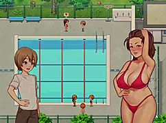 Instructor gives blowjob in hentai game bathroom