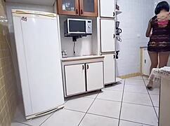 Oh, the latina maid in lingerie teases with her ass and monster cock!