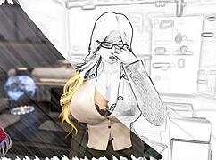 Cock slides between boobs in 3D anime sex gameplay