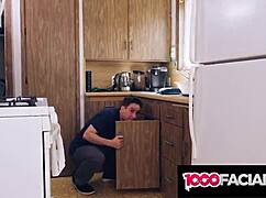 latina roommate gives sloppy blowjob in kitchen