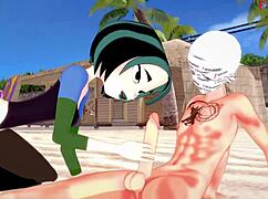 Gwen gives beach blowjob!