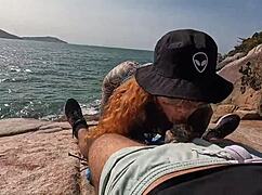Girls enjoy deserted beach fun