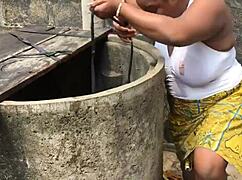 European BBW with huge natural tits in outdoor setting