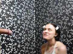 This bitch really likes sucking cock and takes it deep into her throat, deepthroat face fucking with cumshot