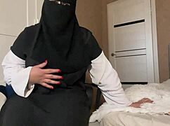 stepmom in hijab teases stepson with pantyhose in homemade clip