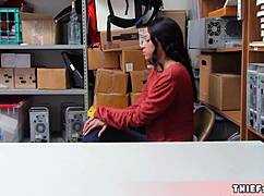 petite half black shoplifter teen caught by mall cop in the store