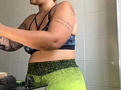 Wife Pretends To Cook But Flashes Swollen Pussy