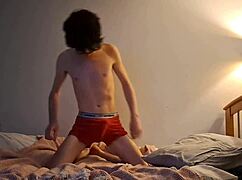 Skinny girl tries pillow humping for the first time, reaching orgasm through solo masturbation.