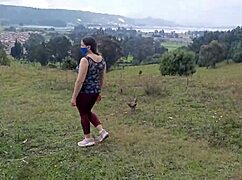 Amateur stepmom gets her hairy pussy licked in public