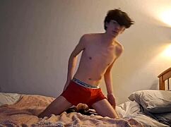 Skinny girl tries pillow humping for the first time, reaching orgasm through solo masturbation.