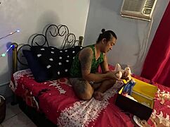 A Christmas Eve surprise turns into a hot and steamy scene with an Asian beauty