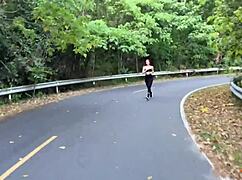Beautiful amateur with big boobs gets fucked by a stranger on a morning run