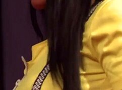 horny brunette rips clothes and masturbates wildly on stage