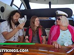 Hey, Angela White and friends Sloan Harper, Sofie Reyez, Xander Corvus having fun on a wild boat ride