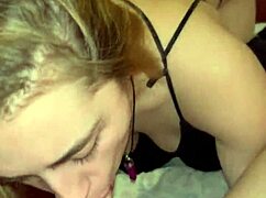 Young blonde gets facefucked by father in law’s friend