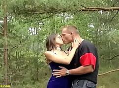 Young busty German stepsister gets outdoor fucked in the forest!