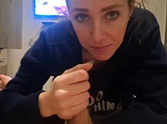 Girl swallows a delicious cock, combining wonderful blowing with cum swallowing
