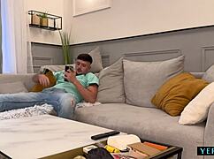 He fills his girlfriend's tits with cum after arguing about her fucking his friend