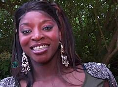 Naughty Ebony Babe Sucks Horny Dogger Outdoors