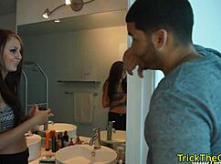 Hey, how did this petite Euro chick get tricked into a rough pussy pounding?